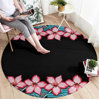 African Adenium Multiflorum Flowers Round Carpet with Kente Style