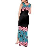African Adenium Multiflorum Flowers Tank Maxi Dress with Kente Style - Wonder Print Shop