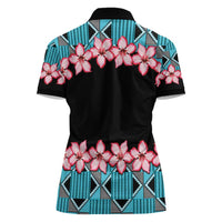 African Adenium Multiflorum Flowers Women Polo Shirt with Kente Style - Wonder Print Shop