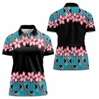 African Adenium Multiflorum Flowers Women Polo Shirt with Kente Style - Wonder Print Shop