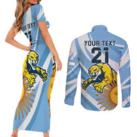 Custom Argentina Rugby Champion Couples Matching Short Sleeve Bodycon Dress and Long Sleeve Button Shirt Los Puma with Sporty Style LT9 - Wonder Print Shop