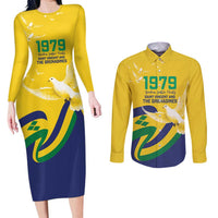 Saint Vincent and the Grenadines Couples Matching Long Sleeve Bodycon Dress and Long Sleeve Button Shirt Gratitude to the Land Pride Since 1979 - Wonder Print Shop
