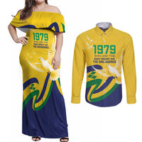 Saint Vincent and the Grenadines Couples Matching Off Shoulder Maxi Dress and Long Sleeve Button Shirt Gratitude to the Land Pride Since 1979 - Wonder Print Shop