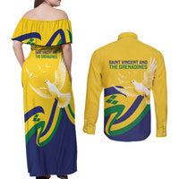 Saint Vincent and the Grenadines Couples Matching Off Shoulder Maxi Dress and Long Sleeve Button Shirt Gratitude to the Land Pride Since 1979 - Wonder Print Shop