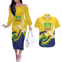 Saint Vincent and the Grenadines Couples Matching Off The Shoulder Long Sleeve Dress and Hawaiian Shirt Gratitude to the Land Pride Since 1979 - Wonder Print Shop