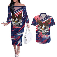 250 Years Of Service Couples Matching Off The Shoulder Long Sleeve Dress and Hawaiian Shirt Semiquincentennial USA Patriotic 4th Of July - Wonder Print Shop