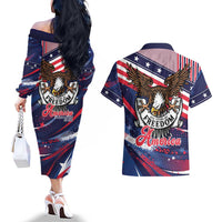 250 Years Of Service Couples Matching Off The Shoulder Long Sleeve Dress and Hawaiian Shirt Semiquincentennial USA Patriotic 4th Of July - Wonder Print Shop