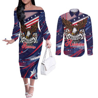 250 Years Of Service Couples Matching Off The Shoulder Long Sleeve Dress and Long Sleeve Button Shirt Semiquincentennial USA Patriotic 4th Of July - Wonder Print Shop