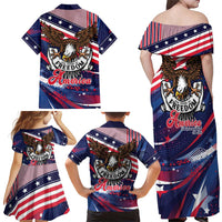 250 Years Of Service Family Matching Off Shoulder Maxi Dress and Hawaiian Shirt Semiquincentennial USA Patriotic 4th Of July - Wonder Print Shop