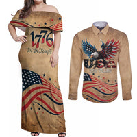 America 250th Anniversary Couples Matching Off Shoulder Maxi Dress and Long Sleeve Button Shirt Eagle Us Flag July 4Th - Wonder Print Shop