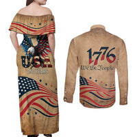 America 250th Anniversary Couples Matching Off Shoulder Maxi Dress and Long Sleeve Button Shirt Eagle Us Flag July 4Th - Wonder Print Shop