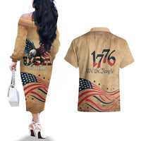 America 250th Anniversary Couples Matching Off The Shoulder Long Sleeve Dress and Hawaiian Shirt Eagle Us Flag July 4Th - Wonder Print Shop