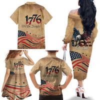 America 250th Anniversary Family Matching Off The Shoulder Long Sleeve Dress and Hawaiian Shirt Eagle Us Flag July 4Th - Wonder Print Shop