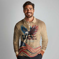 America 250th Anniversary Long Sleeve Polo Shirt Eagle Us Flag July 4Th - Wonder Print Shop