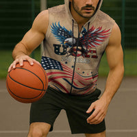 America 250th Anniversary Sleeveless Zip Hoodie Eagle Us Flag July 4Th - Wonder Print Shop