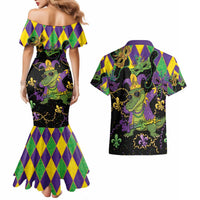 Mardi Gras Alligator Couples Matching Mermaid Dress and Hawaiian Shirt Mardigator On Tuesdays We Wear Beads - Wonder Print Shop