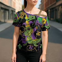 Mardi Gras Alligator Cross Shoulder Shirt Mardigator On Tuesdays We Wear Beads - Wonder Print Shop