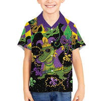 Mardi Gras Alligator Family Matching Long Sleeve Bodycon Dress and Hawaiian Shirt Mardigator On Tuesdays We Wear Beads - Wonder Print Shop