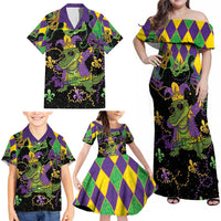 Mardi Gras Alligator Family Matching Off Shoulder Maxi Dress and Hawaiian Shirt Mardigator On Tuesdays We Wear Beads - Wonder Print Shop