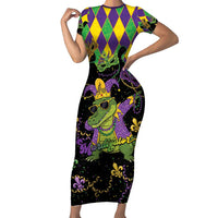 Mardi Gras Alligator Family Matching Short Sleeve Bodycon Dress and Hawaiian Shirt Mardigator On Tuesdays We Wear Beads - Wonder Print Shop