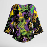 Mardi Gras Alligator Kimono Sleeve Blouse Mardigator On Tuesdays We Wear Beads - Wonder Print Shop