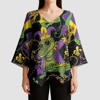 Mardi Gras Alligator Kimono Sleeve Blouse Mardigator On Tuesdays We Wear Beads - Wonder Print Shop