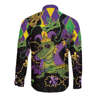 Mardi Gras Alligator Long Sleeve Button Shirt Mardigator On Tuesdays We Wear Beads - Wonder Print Shop