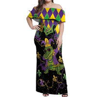 Mardi Gras Alligator Off Shoulder Maxi Dress Mardigator On Tuesdays We Wear Beads - Wonder Print Shop