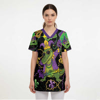 Mardi Gras Alligator Scrub Top Mardigator On Tuesdays We Wear Beads - Wonder Print Shop