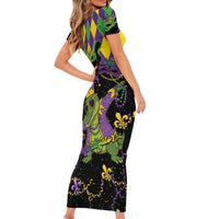Mardi Gras Alligator Short Sleeve Bodycon Dress Mardigator On Tuesdays We Wear Beads - Wonder Print Shop