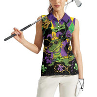 Mardi Gras Alligator Women Sleeveless Polo Shirt Mardigator On Tuesdays We Wear Beads - Wonder Print Shop