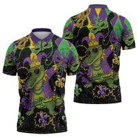 Mardi Gras Alligator Zipper Polo Shirt Mardigator On Tuesdays We Wear Beads - Wonder Print Shop