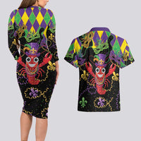 Mardi Gras Crawfish Couples Matching Long Sleeve Bodycon Dress and Hawaiian Shirt On Tuesdays We Wear Beads - Wonder Print Shop