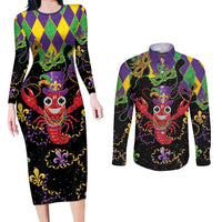 Mardi Gras Crawfish Couples Matching Long Sleeve Bodycon Dress and Long Sleeve Button Shirt On Tuesdays We Wear Beads - Wonder Print Shop