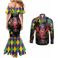 Mardi Gras Crawfish Couples Matching Mermaid Dress and Long Sleeve Button Shirt On Tuesdays We Wear Beads - Wonder Print Shop