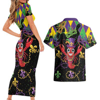 Mardi Gras Crawfish Couples Matching Short Sleeve Bodycon Dress and Hawaiian Shirt On Tuesdays We Wear Beads - Wonder Print Shop