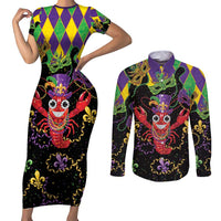 Mardi Gras Crawfish Couples Matching Short Sleeve Bodycon Dress and Long Sleeve Button Shirt On Tuesdays We Wear Beads - Wonder Print Shop
