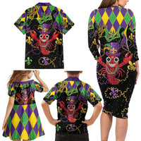 Mardi Gras Crawfish Family Matching Long Sleeve Bodycon Dress and Hawaiian Shirt On Tuesdays We Wear Beads - Wonder Print Shop