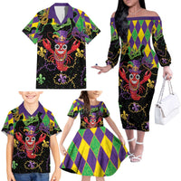 Mardi Gras Crawfish Family Matching Off The Shoulder Long Sleeve Dress and Hawaiian Shirt On Tuesdays We Wear Beads - Wonder Print Shop