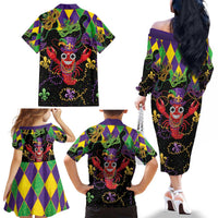 Mardi Gras Crawfish Family Matching Off The Shoulder Long Sleeve Dress and Hawaiian Shirt On Tuesdays We Wear Beads - Wonder Print Shop