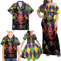 Mardi Gras Crawfish Family Matching Off Shoulder Maxi Dress and Hawaiian Shirt On Tuesdays We Wear Beads - Wonder Print Shop