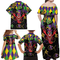 Mardi Gras Crawfish Family Matching Off Shoulder Maxi Dress and Hawaiian Shirt On Tuesdays We Wear Beads - Wonder Print Shop