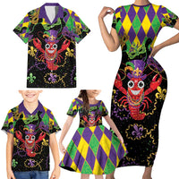 Mardi Gras Crawfish Family Matching Short Sleeve Bodycon Dress and Hawaiian Shirt On Tuesdays We Wear Beads - Wonder Print Shop
