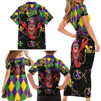 Mardi Gras Crawfish Family Matching Short Sleeve Bodycon Dress and Hawaiian Shirt On Tuesdays We Wear Beads - Wonder Print Shop