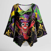 Mardi Gras Crawfish Kimono Sleeve Blouse On Tuesdays We Wear Beads - Wonder Print Shop