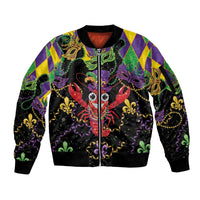Mardi Gras Crawfish Sleeve Zip Bomber Jacket On Tuesdays We Wear Beads - Wonder Print Shop