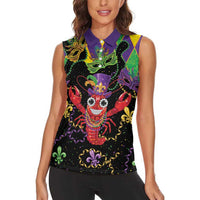Mardi Gras Crawfish Women Sleeveless Polo Shirt On Tuesdays We Wear Beads - Wonder Print Shop