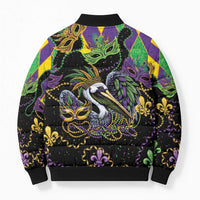Mardi Gras Pelican Bomber Puffer Jacket On Tuesdays We Wear Beads - Wonder Print Shop