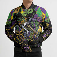 Mardi Gras Pelican Bomber Puffer Jacket On Tuesdays We Wear Beads - Wonder Print Shop