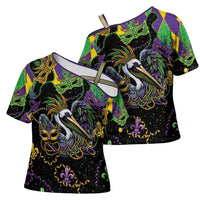 Mardi Gras Pelican Cross Shoulder Shirt On Tuesdays We Wear Beads - Wonder Print Shop